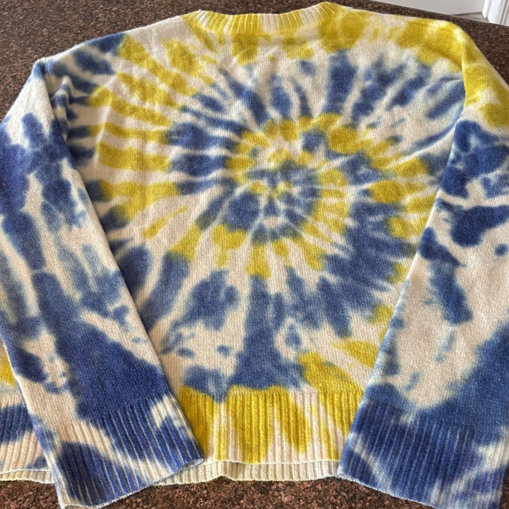 Lisa Todd Blue Yellow Tie-Dye 💯 CASHMERE Crewneck Sweater-S - Picture 8 of 10